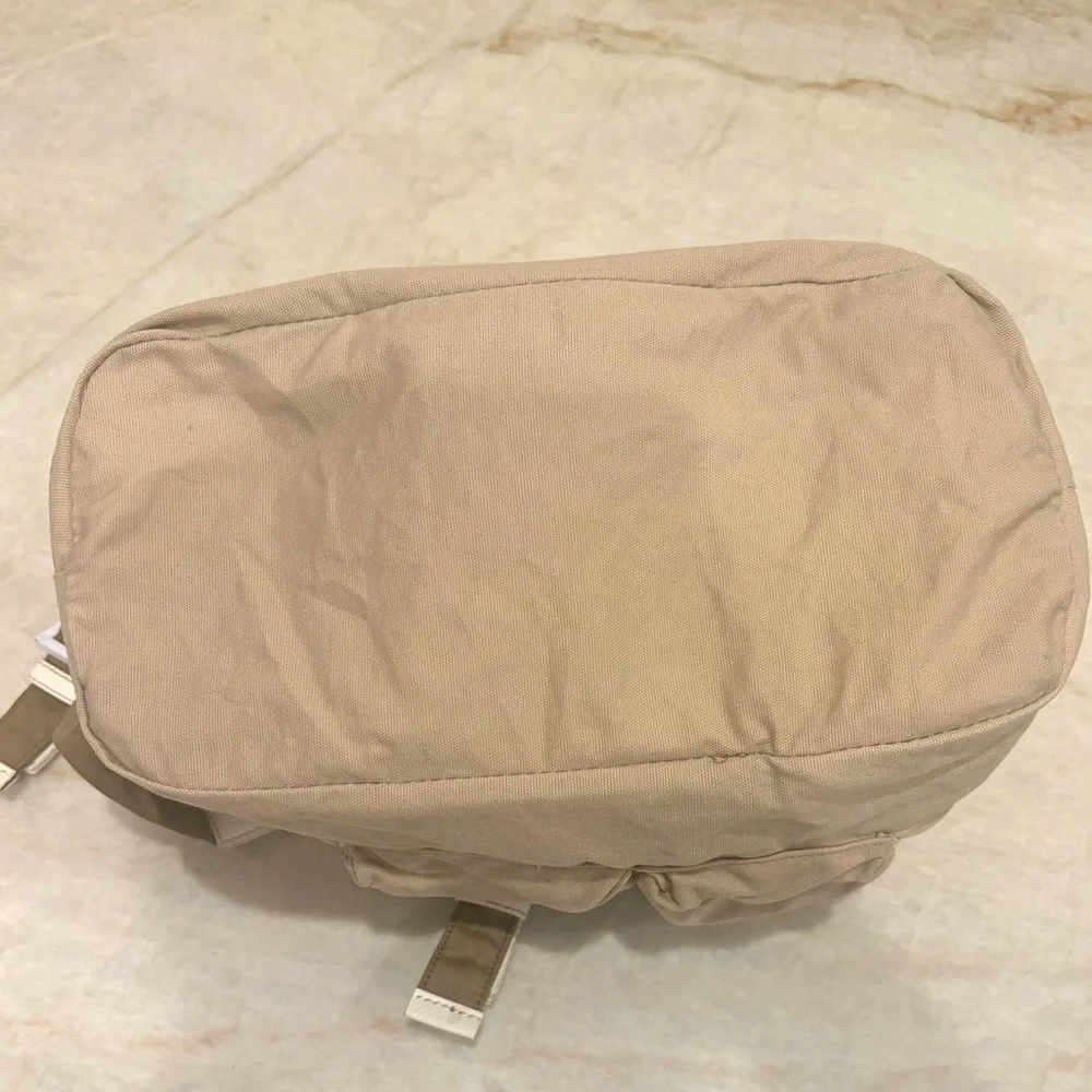 Tory Burch Designer Brown Backpack with White Trim & Signature Logo Detailing